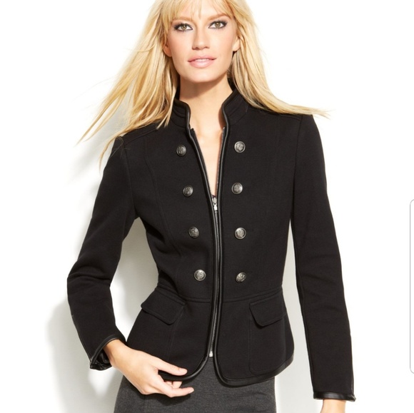 INC International Concepts Jackets & Blazers - INC- black faux leather trim military jacket  3X